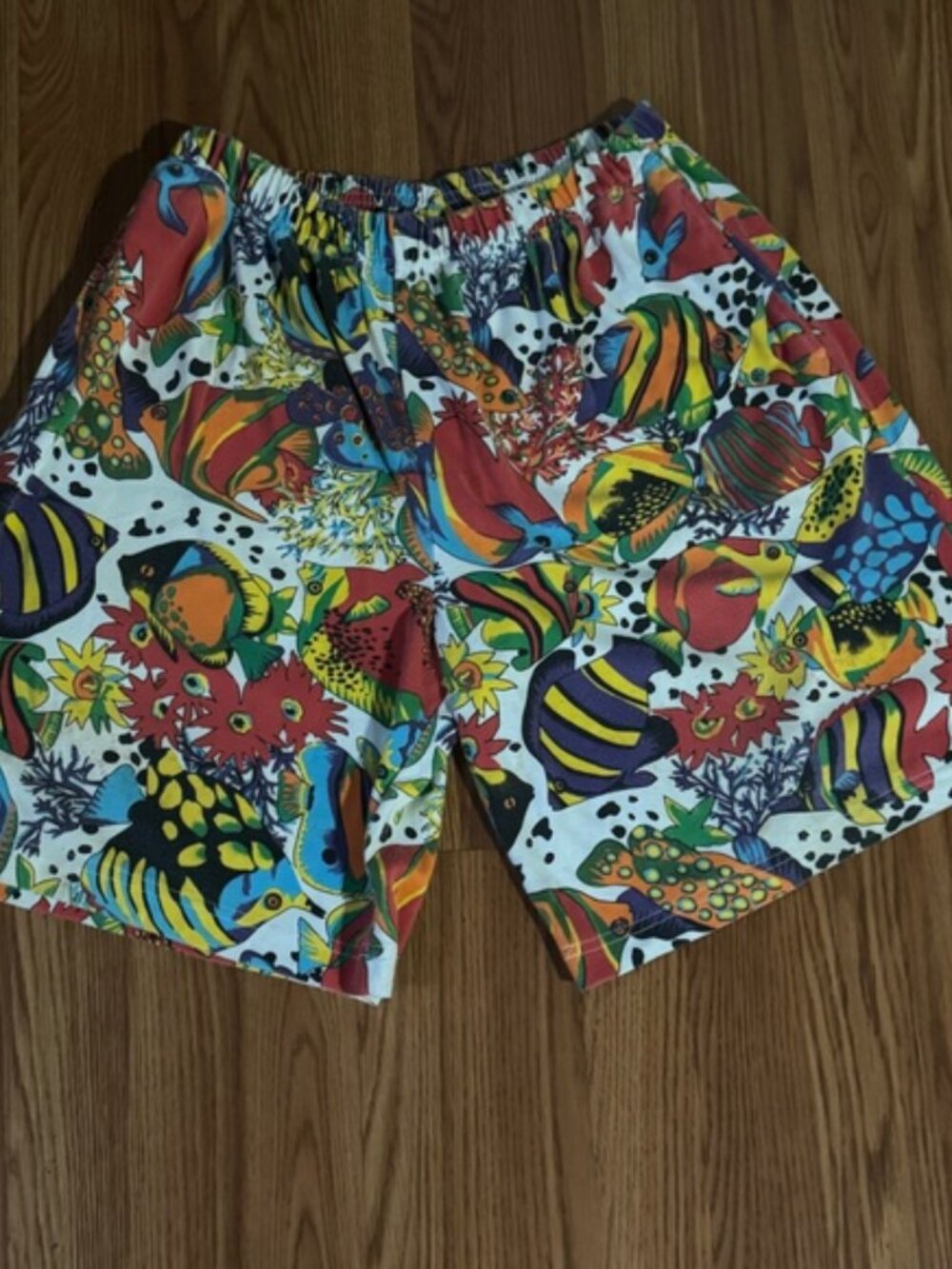 Vintage Lisa International Art Fish‎ Underwater Life Mosaic Shorts Sz L Cozy Y2k
